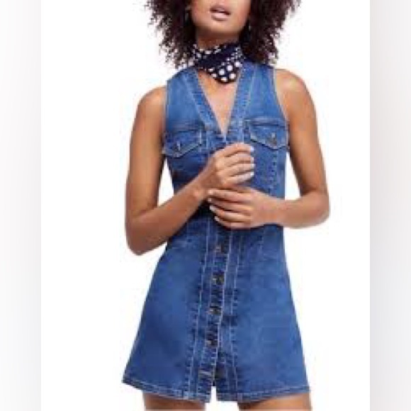 Free People Dresses & Skirts - NWT Free People Wandering Star Blue Denim Dress, Size 4